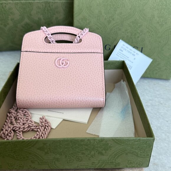 Gucci Double GG 701074 Leather Perfect Pink Shoulder Chain Wallet Bag - Picture 5 of 15